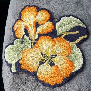 Vintage Hand Hooked Wool Rug Pansy Floral Mat Primitive Folk Art Burlap Back